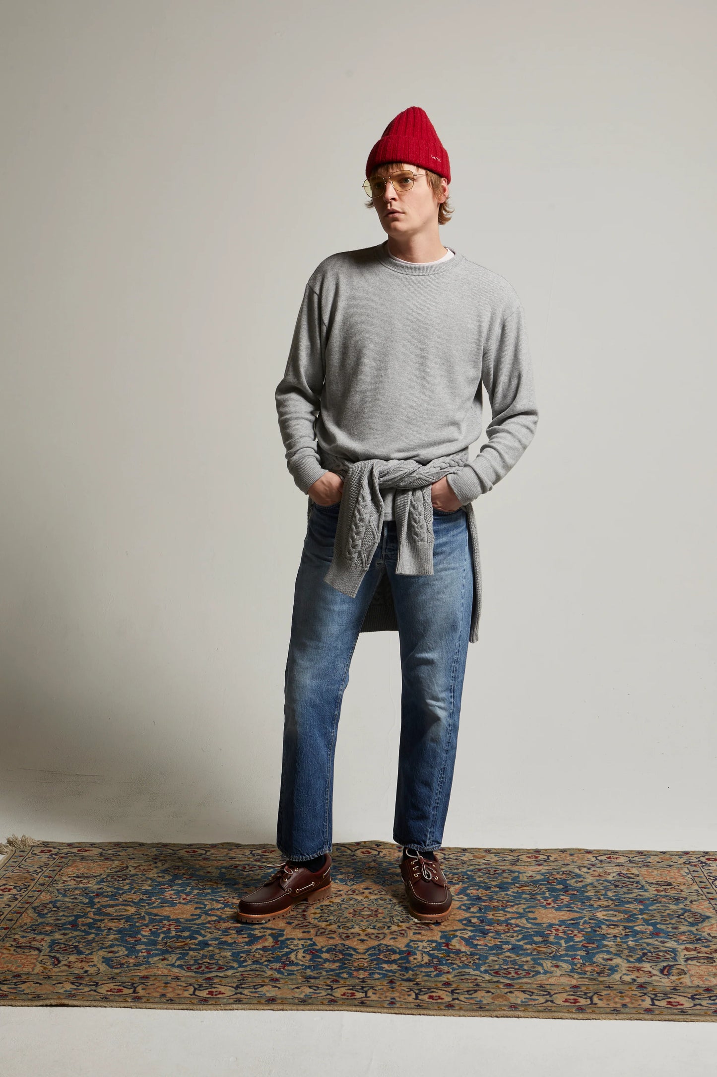 ASHER LA Elio Heather Brushed Fine Sweater Tee -Heather Grey