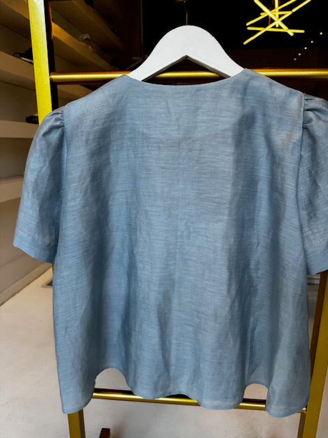 FLENO Pintuck Flare Blouse- Sky Blue