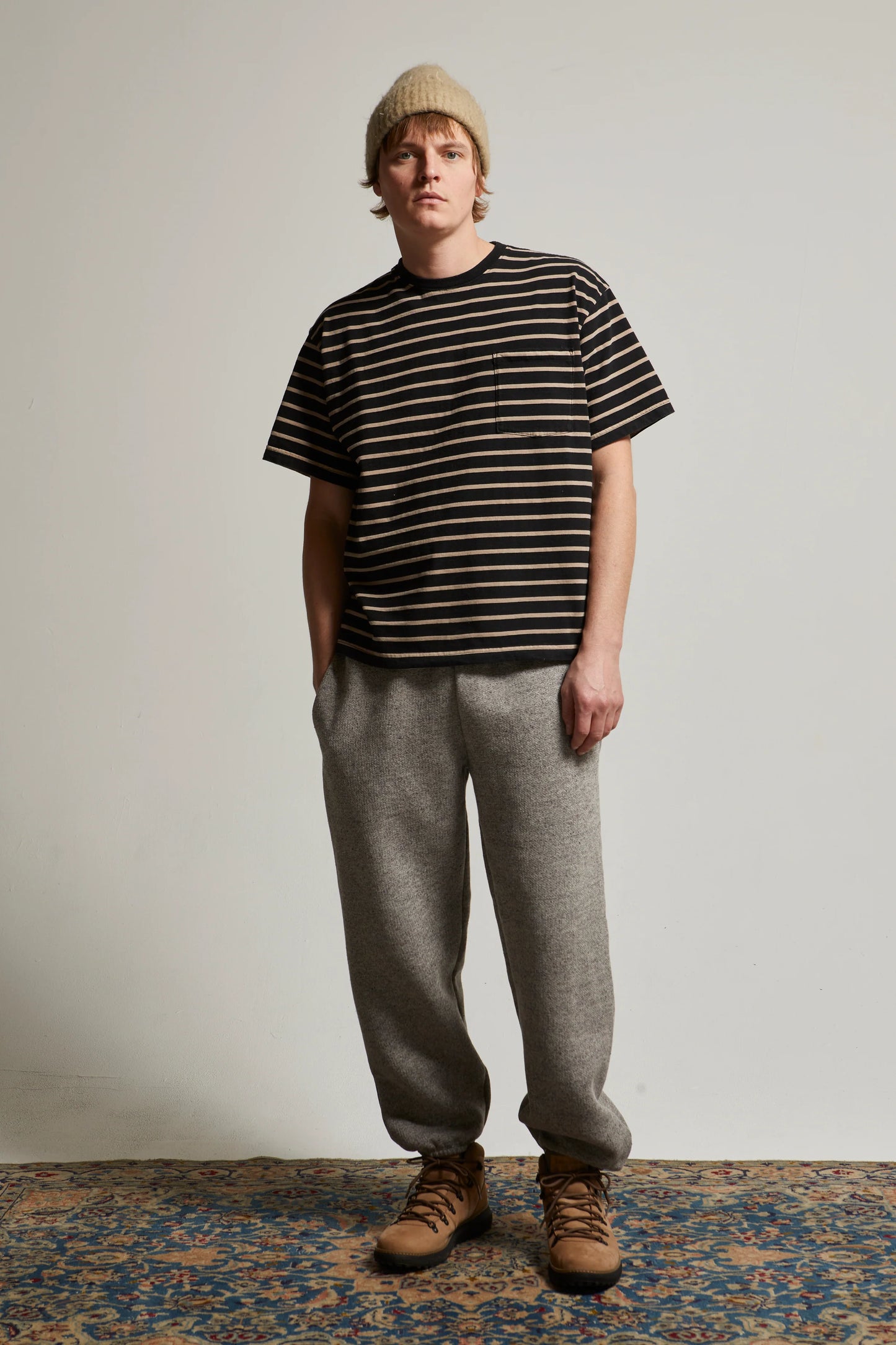 ASHER LA Ethan Striped Pocket Tee - Biscuit Black
