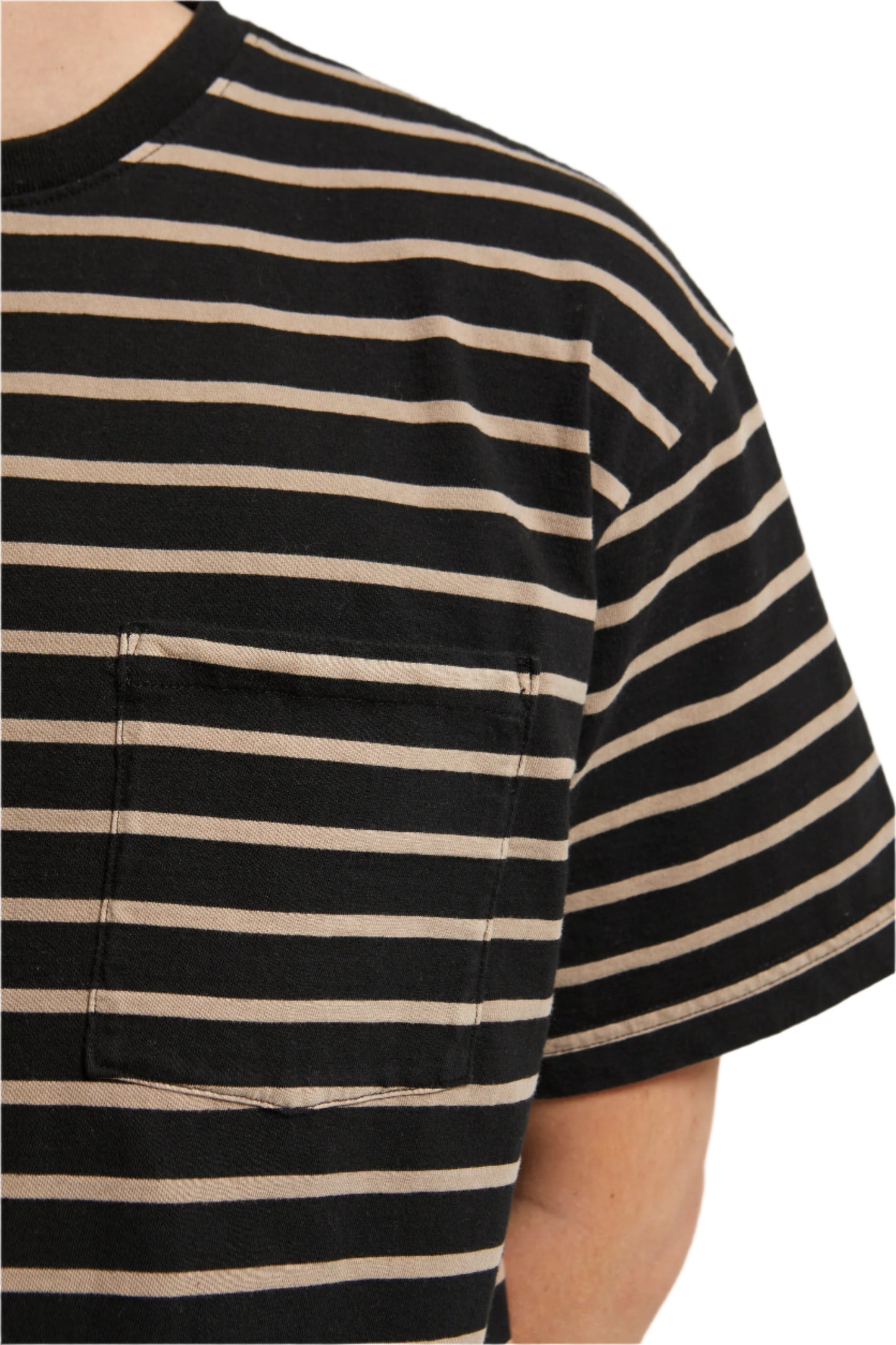 ASHER LA Ethan Striped Pocket Tee - Biscuit Black