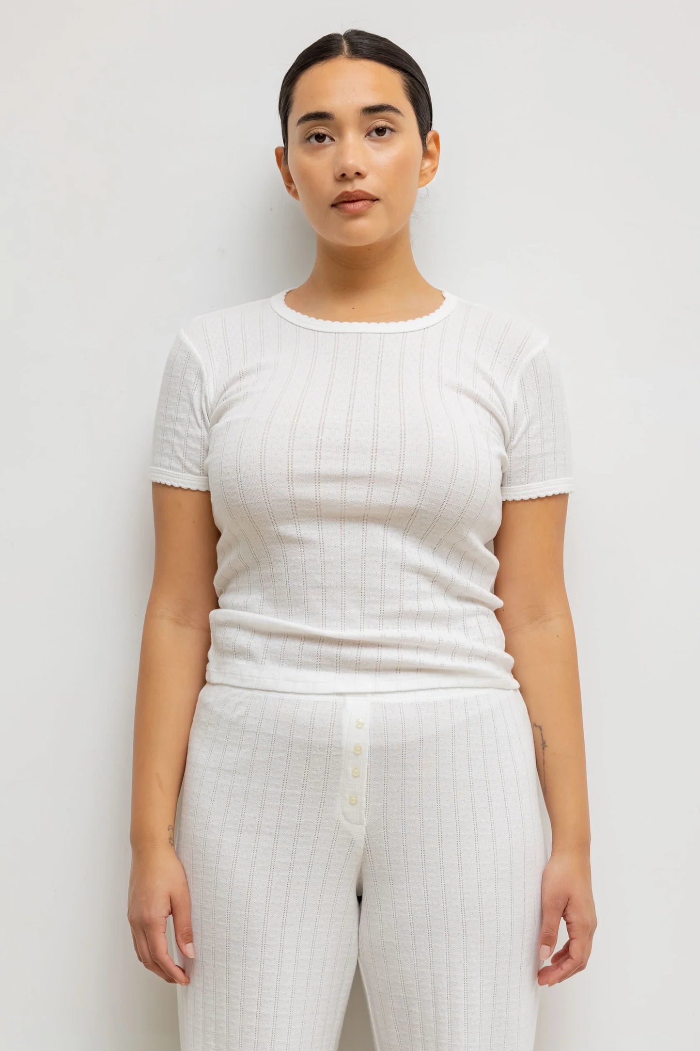 LESET POINTELLE SLIM FIT TEE- White