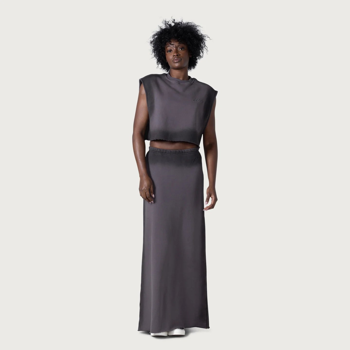Honor The Gift Spray Fleece Maxi Skirt- Black