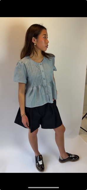 FLENO Pintuck Flare Blouse- Sky Blue
