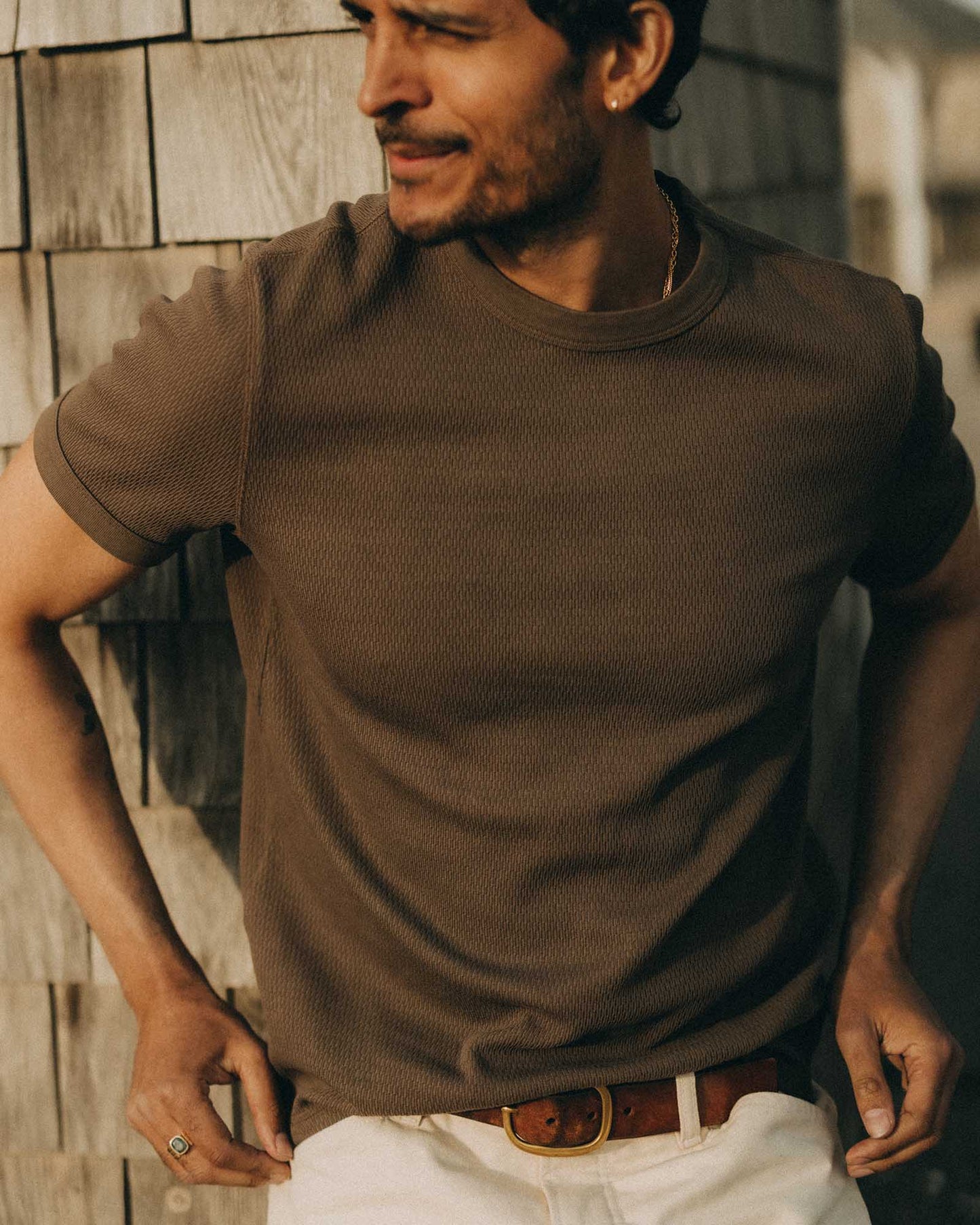 Taylor Stitch The Organic Cotton Short Sleeve Crew- Fatigue Olive Waffle