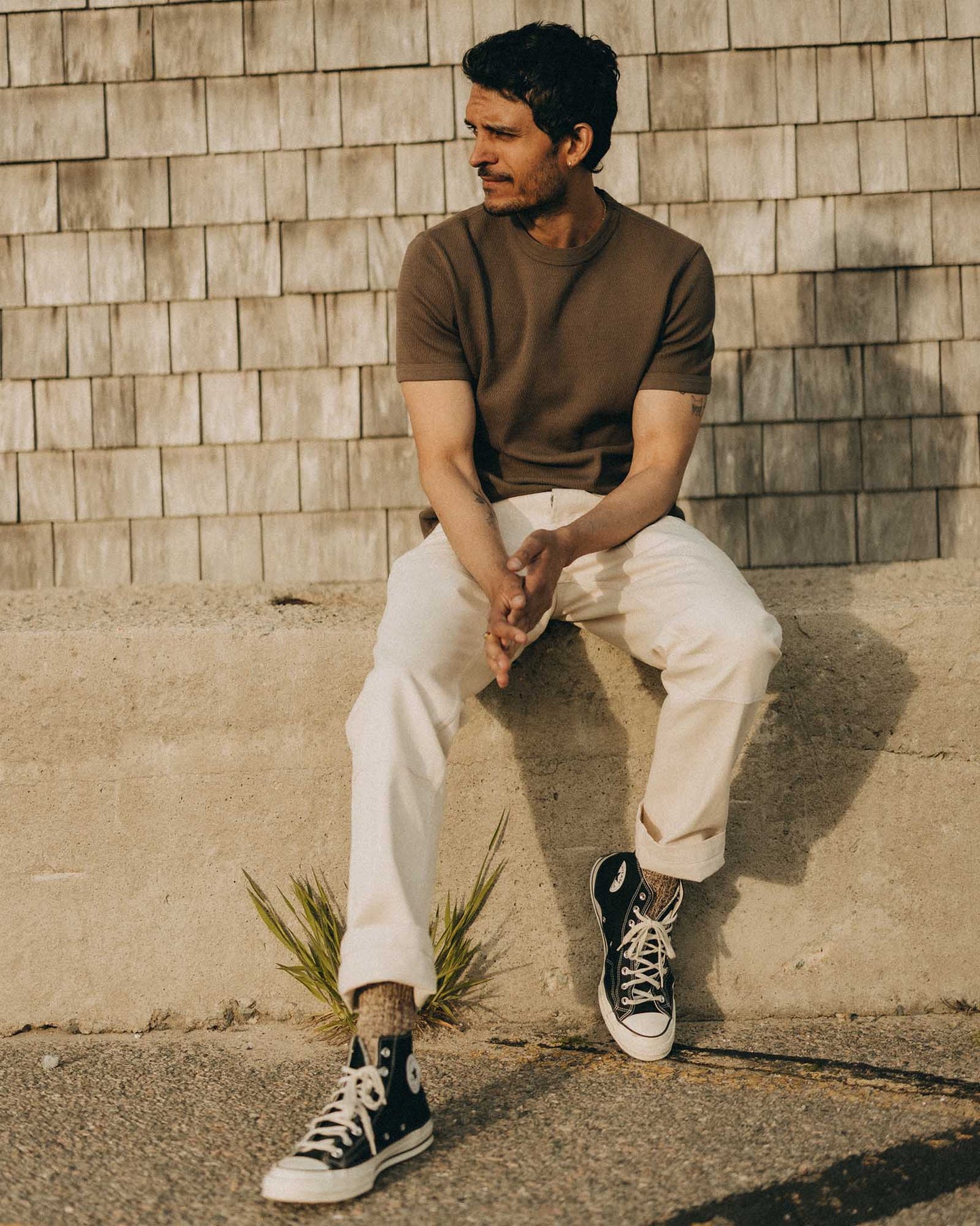 Taylor Stitch The Organic Cotton Short Sleeve Crew- Fatigue Olive Waffle