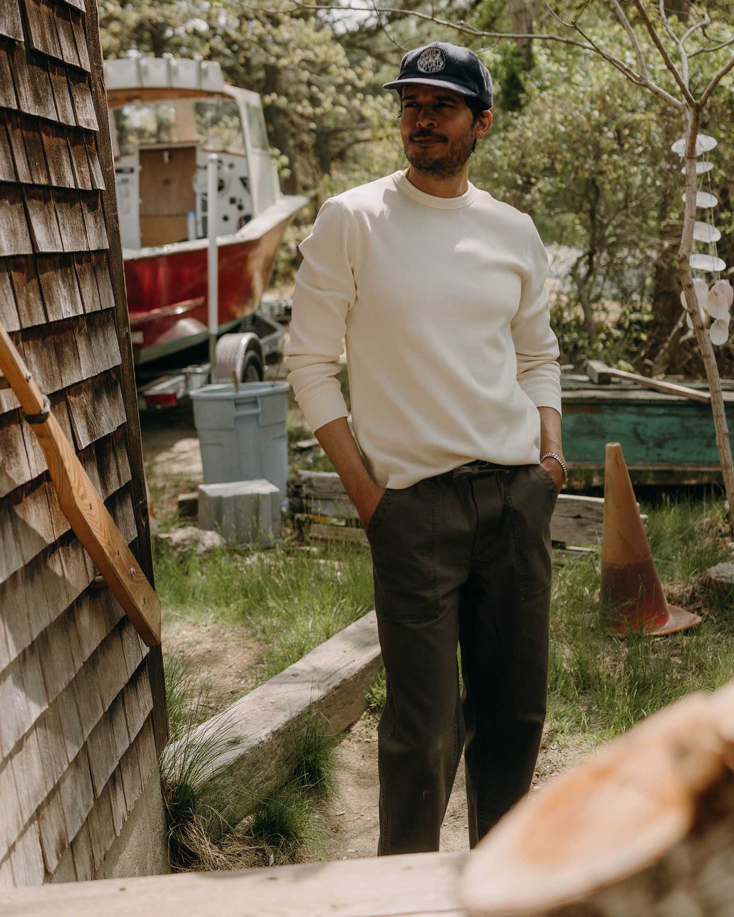 Taylor Stitch Organic L/S Cotton Crew- Vintage White Waffle
