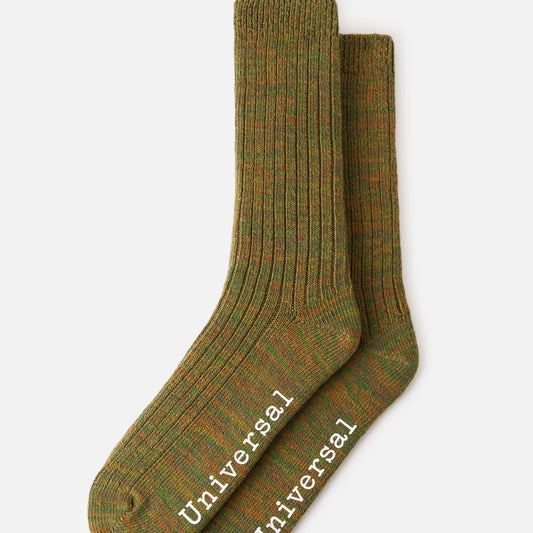 Universal Works Olive Slub Knit Slub Sock