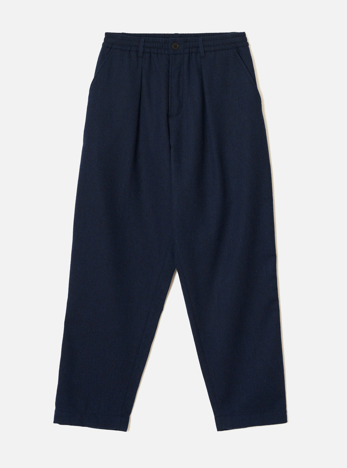 Universal Works Wool Herringbone Pleated Track Pant- Navy