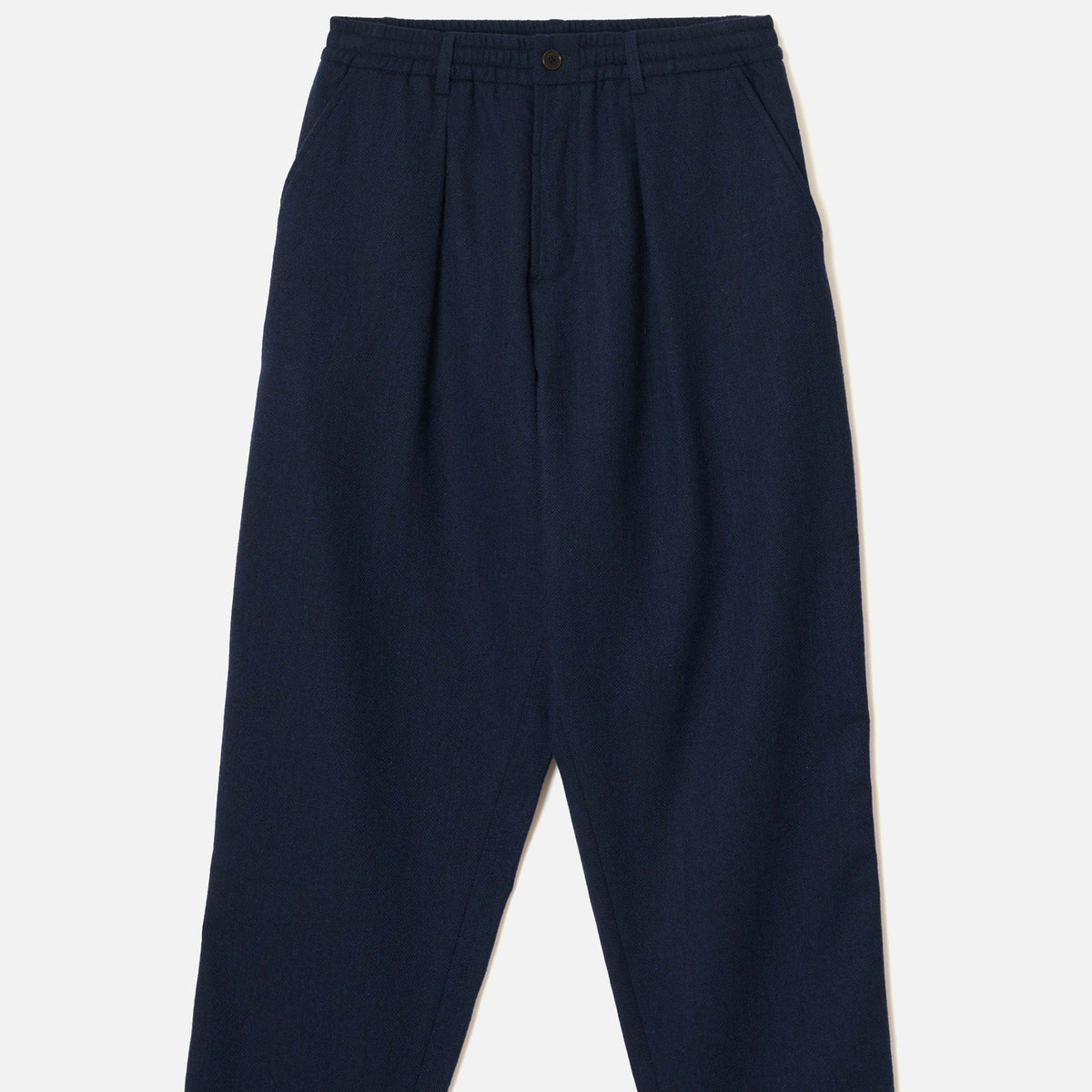 Universal Works Wool Herringbone Pleated Track Pant- Navy