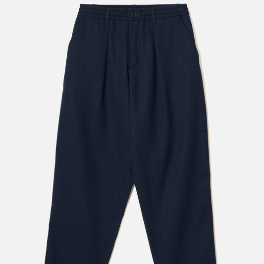 Universal Works Wool Herringbone Pleated Track Pant- Navy