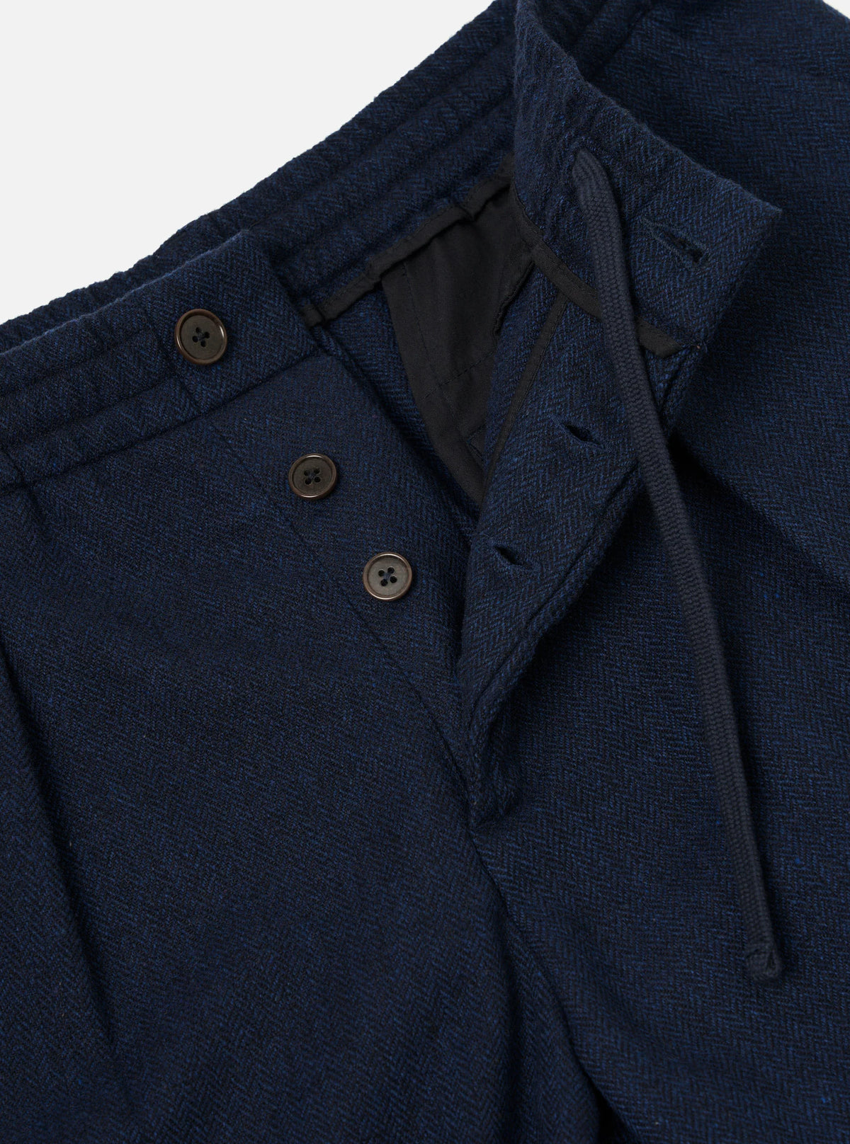 Universal Works Wool Herringbone Pleated Track Pant- Navy