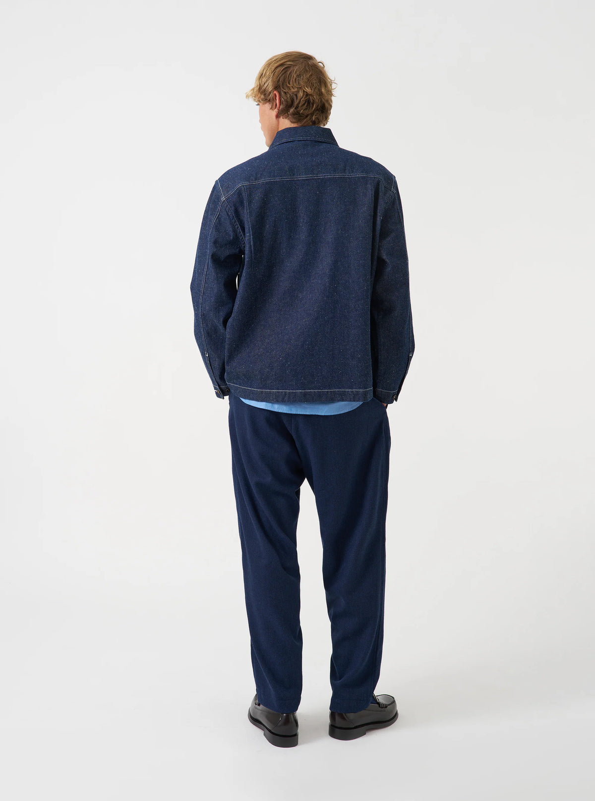 Universal Works Wool Herringbone Pleated Track Pant- Navy
