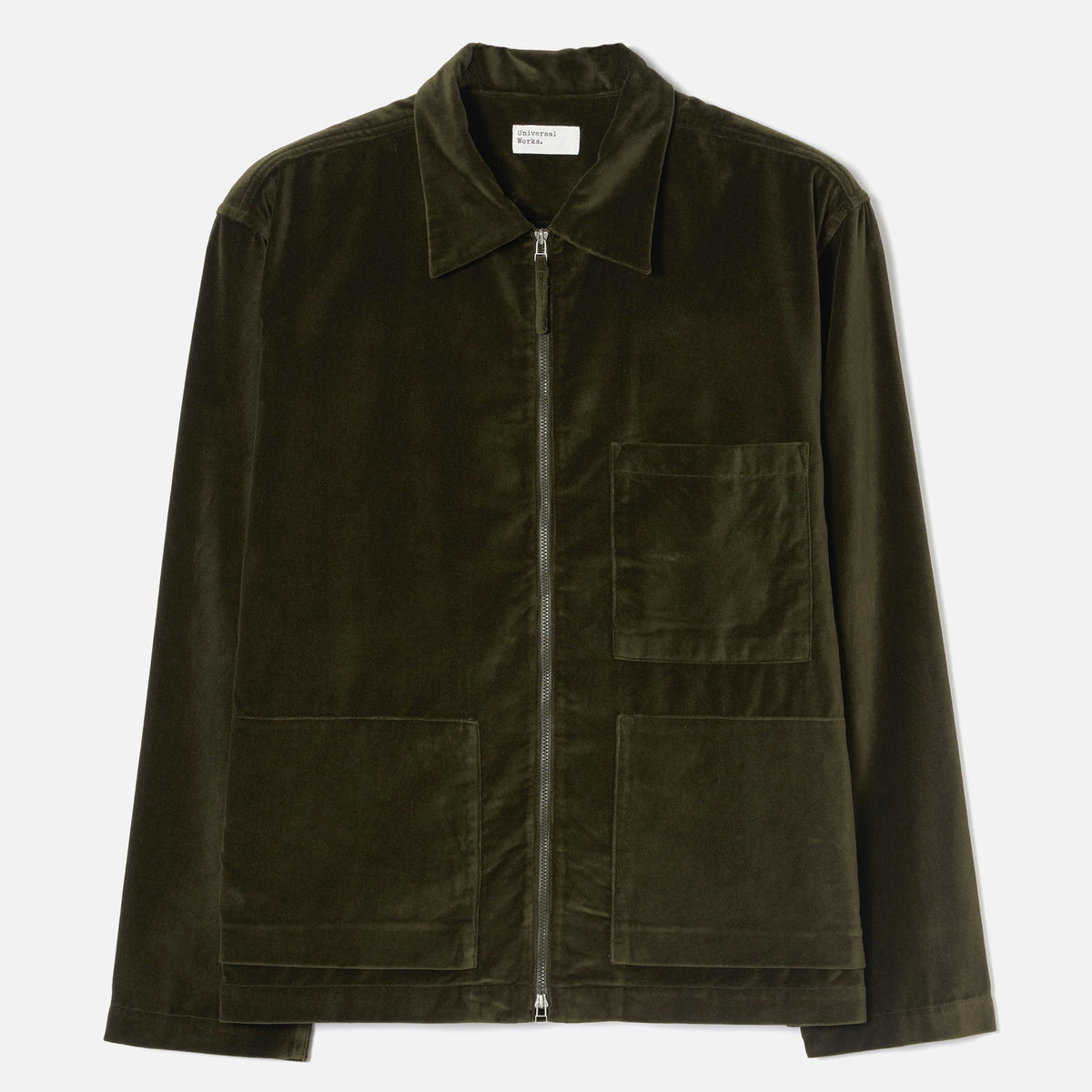 Universal Works CPH Velvet Zip OS Shirt- Olive