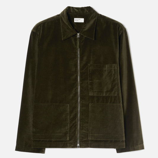 Universal Works CPH Velvet Zip OS Shirt- Olive