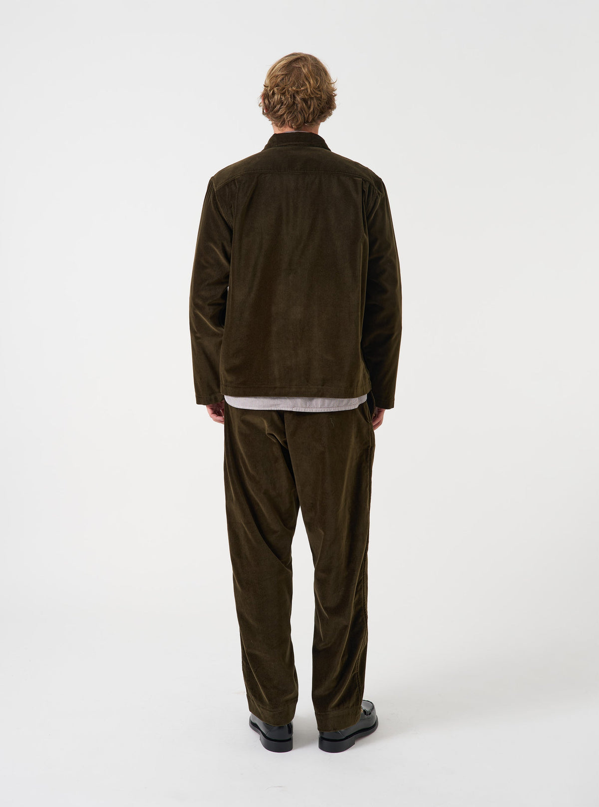 Universal Works CPH Velvet Zip OS Shirt- Olive