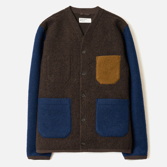 Universal Works Wool Fleece Cardigan- Brown/ Indigo
