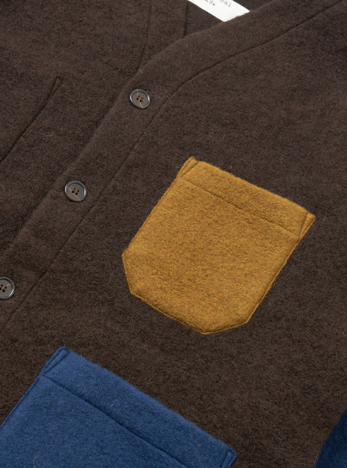 Universal Works Wool Fleece Cardigan- Brown/ Indigo