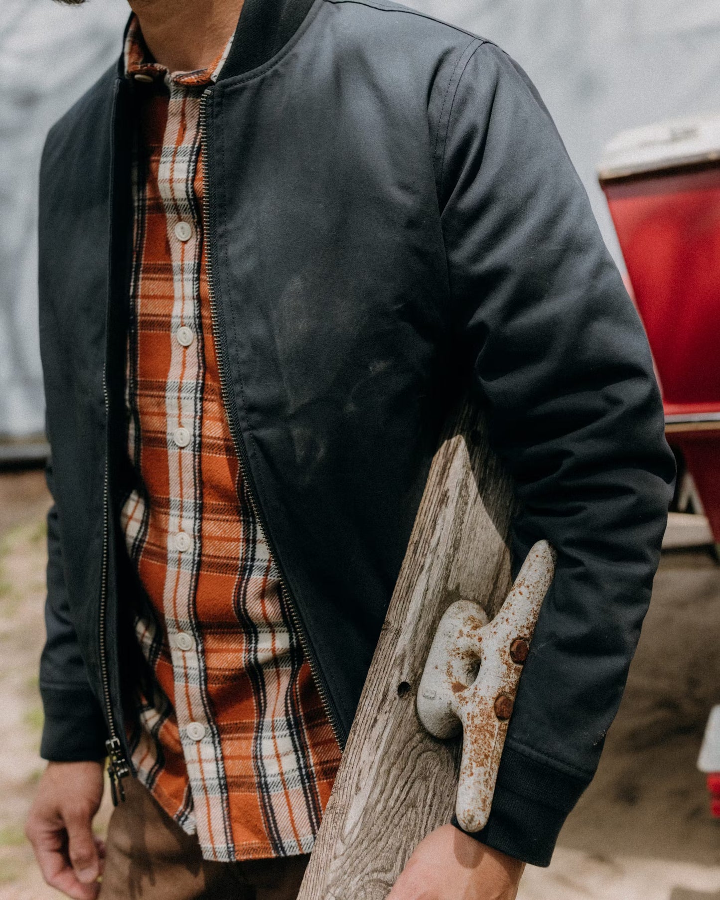 Taylor Stitch The Insulated Bomber Jacket- Dark Navy Dry Wax