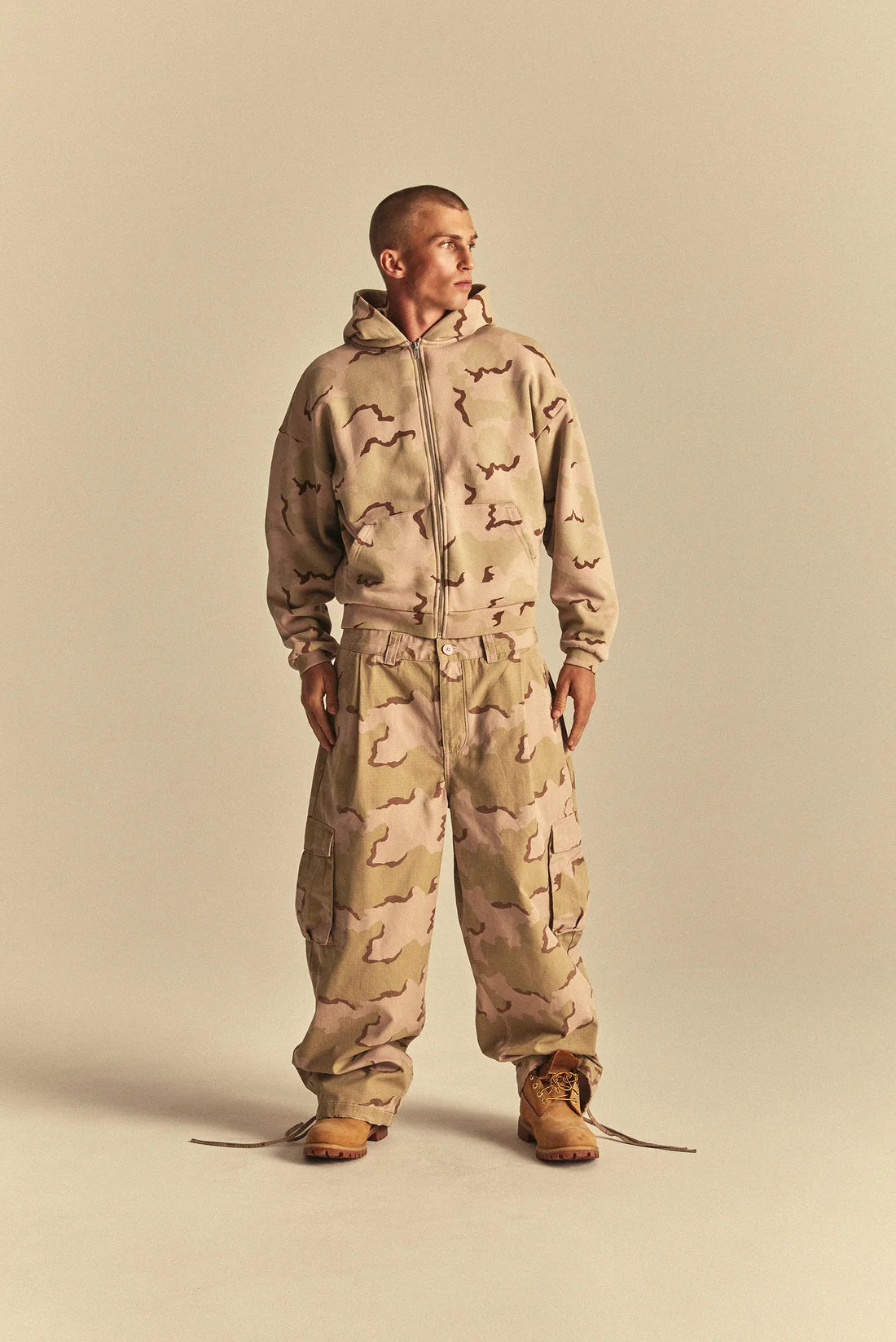Elwood Camo Zip Hoodie- Sand Camo