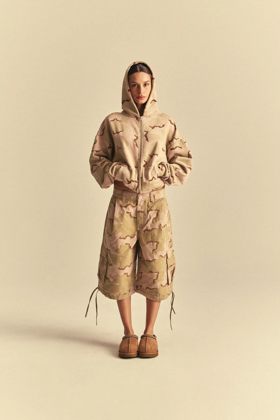 Elwood Camo Zip Hoodie- Sand Camo