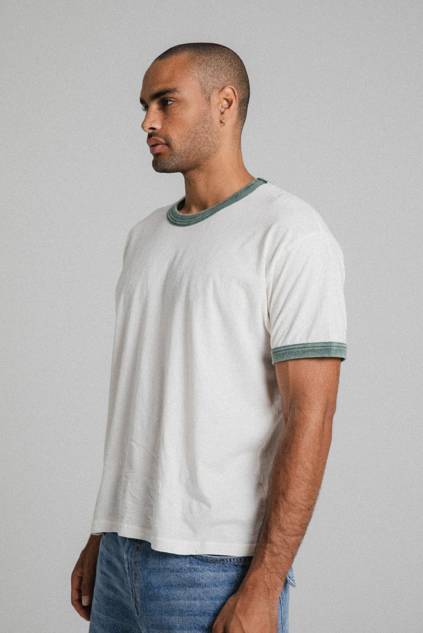 Elwood Clothing Ringer Tee- Pearl/Emerald