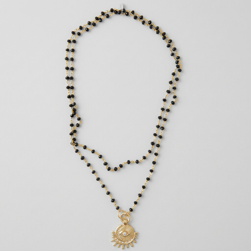 Paula Rosen Gigi Long Black Onyx Gold Cz Eye