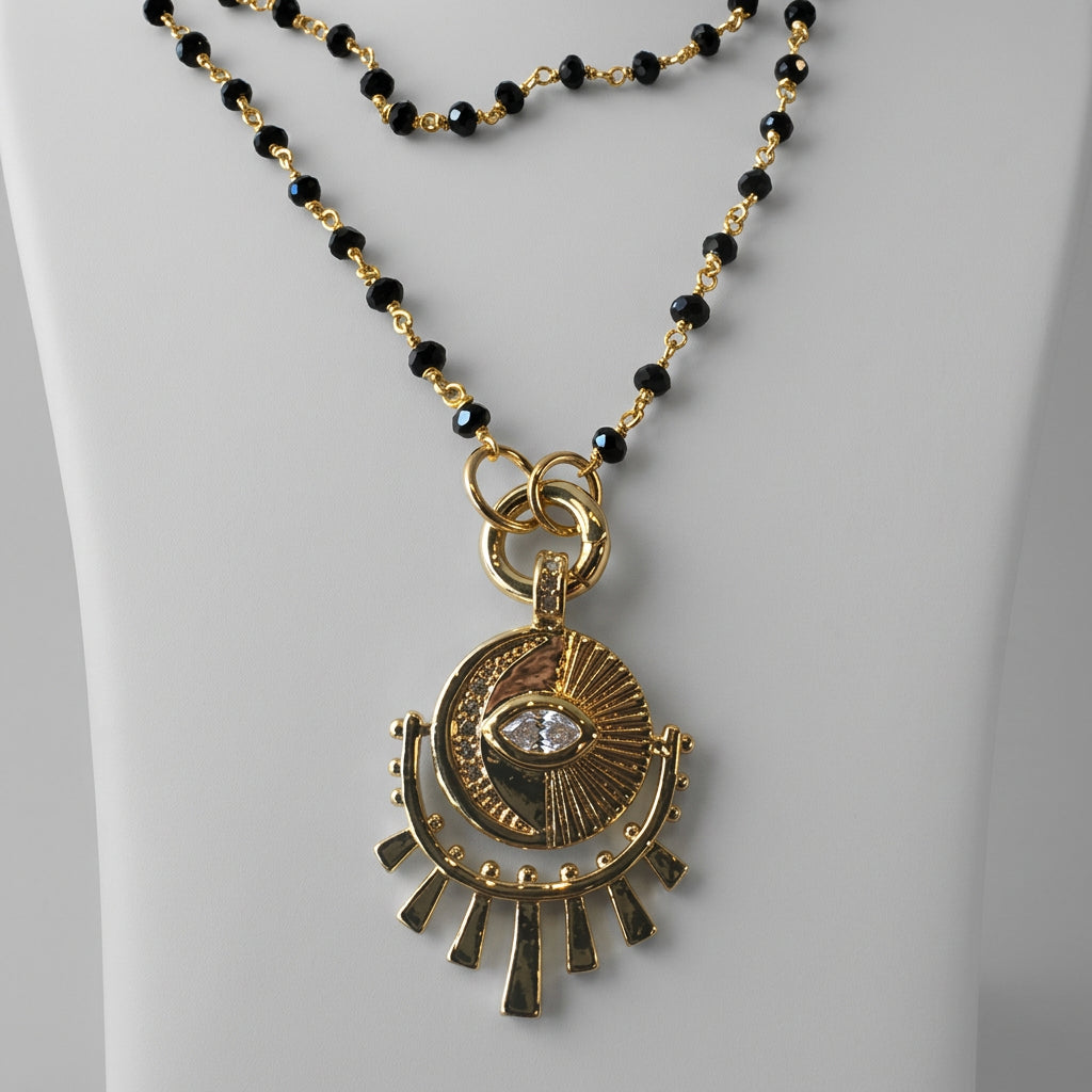 Paula Rosen Gigi Long Black Onyx Gold Cz Eye
