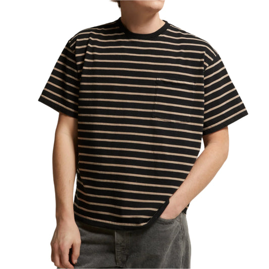 ASHER LA Ethan Striped Pocket Tee - Biscuit Black