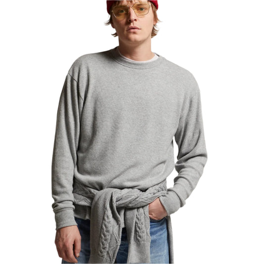 ASHER LA Elio Heather Brushed Fine Sweater Tee -Heather Grey