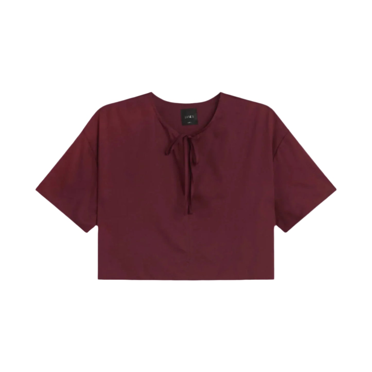 Leset Yokp short Sleeve Tie Top- Merlot