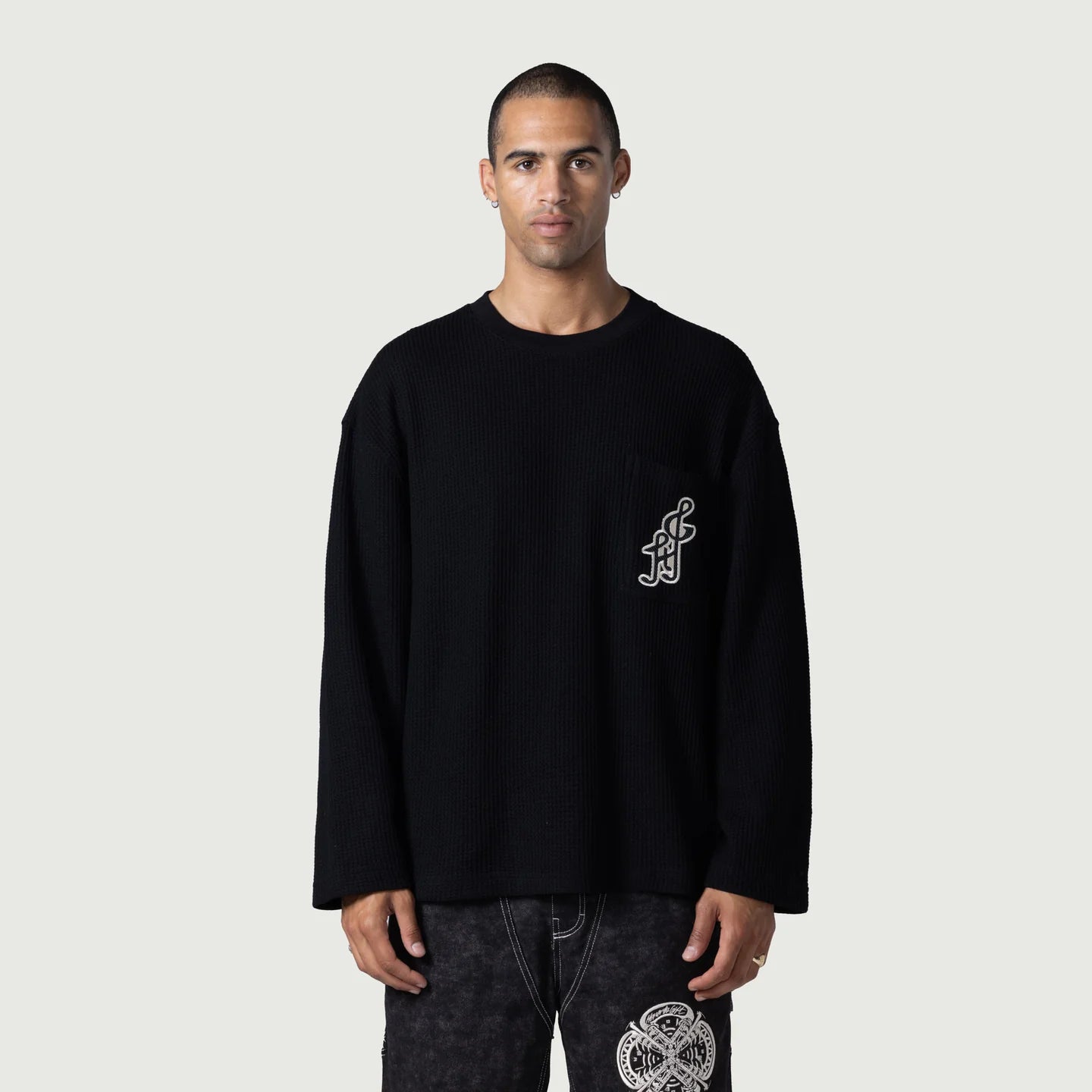 Honor The Gift Notes L/S Waffle- Black