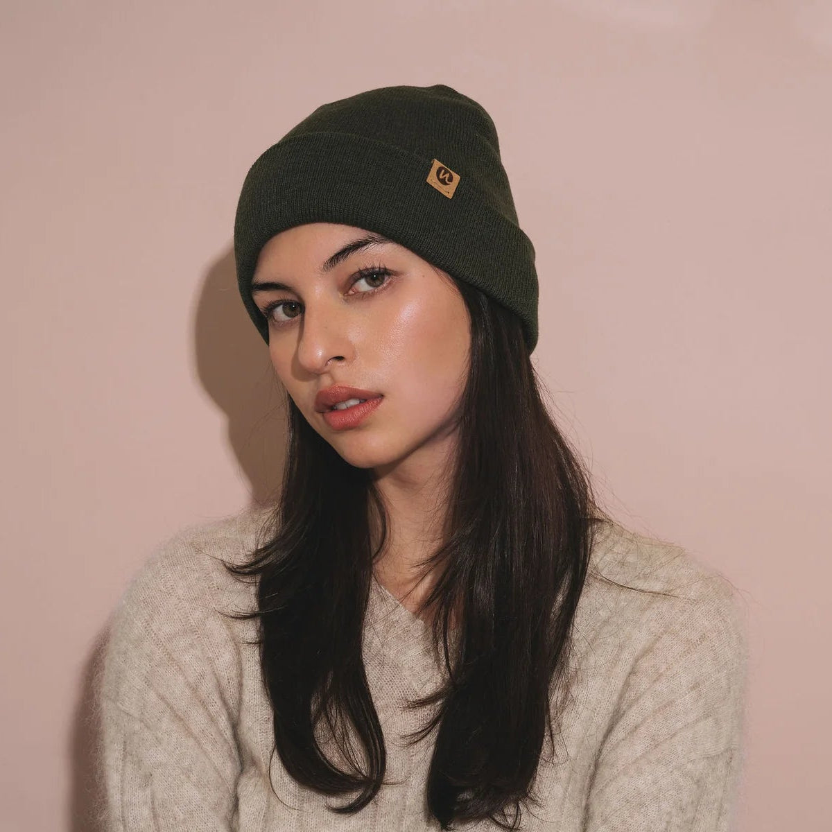 Unified WOOL CUFFED BEANIE-Dark Olive