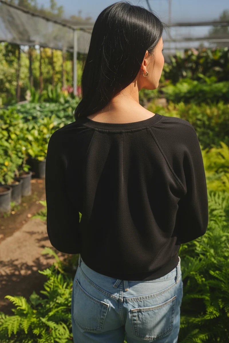 STATESIDE Softest Fleece V-Neck Raglan Sweatshirt- Black