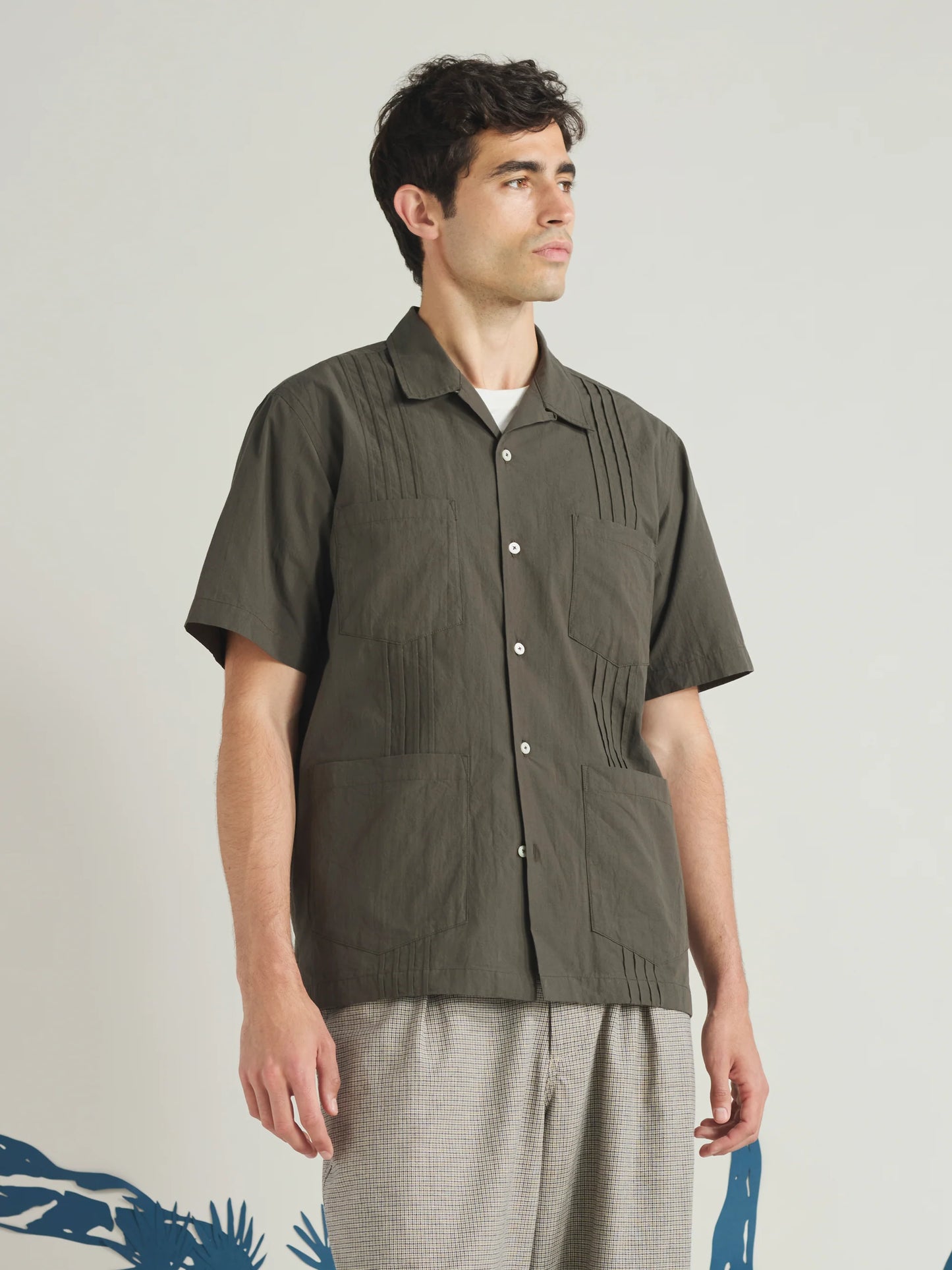 Universal Works Olive Tech Cotton S/S Dwight Overshirt