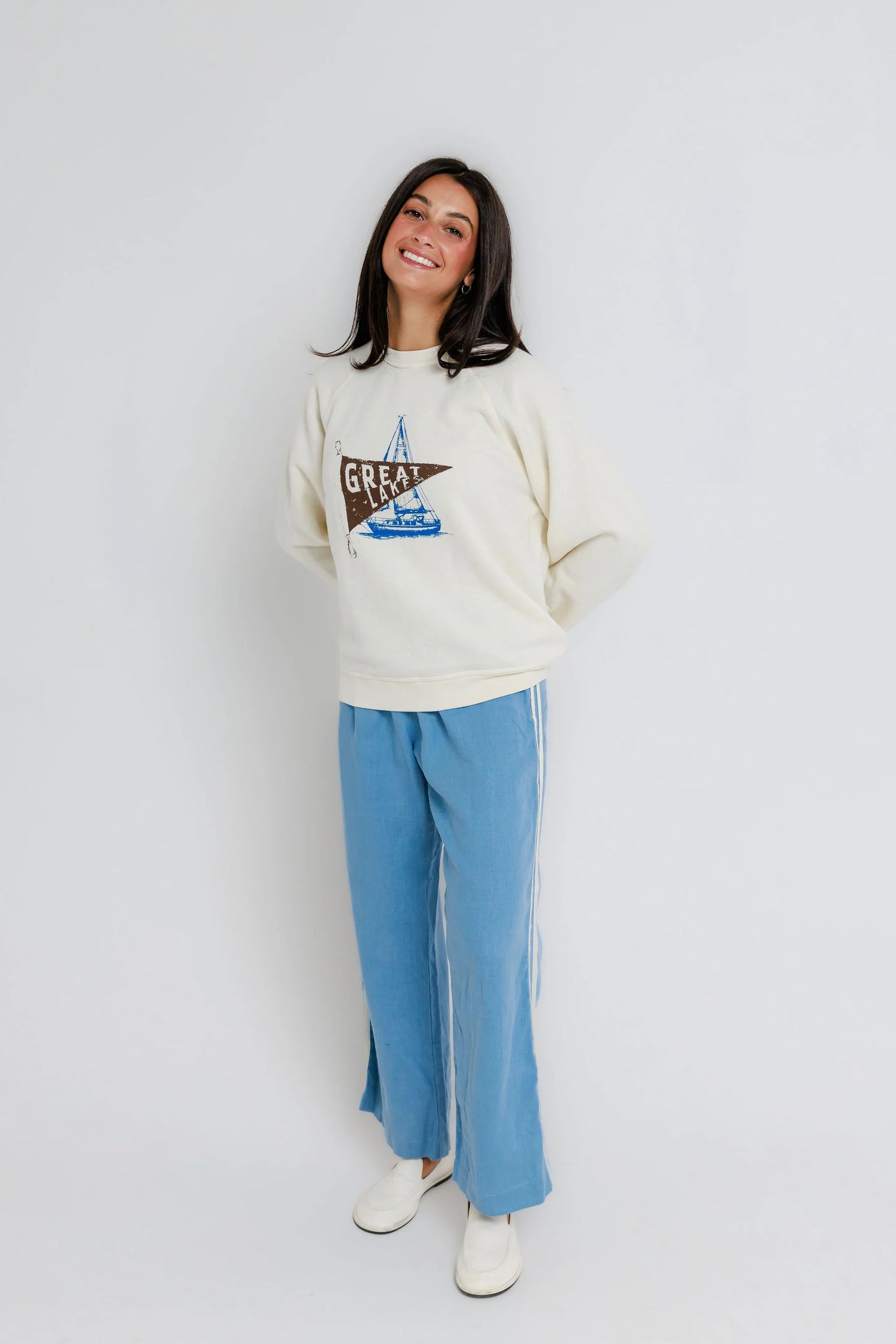 Sunny somewhere Great Lakes Raglan Crew- Off White