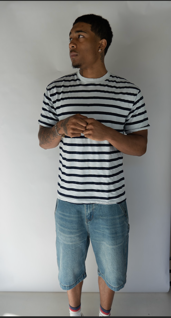ASHER LA Enzo Stripe Tee-  Ice Blue