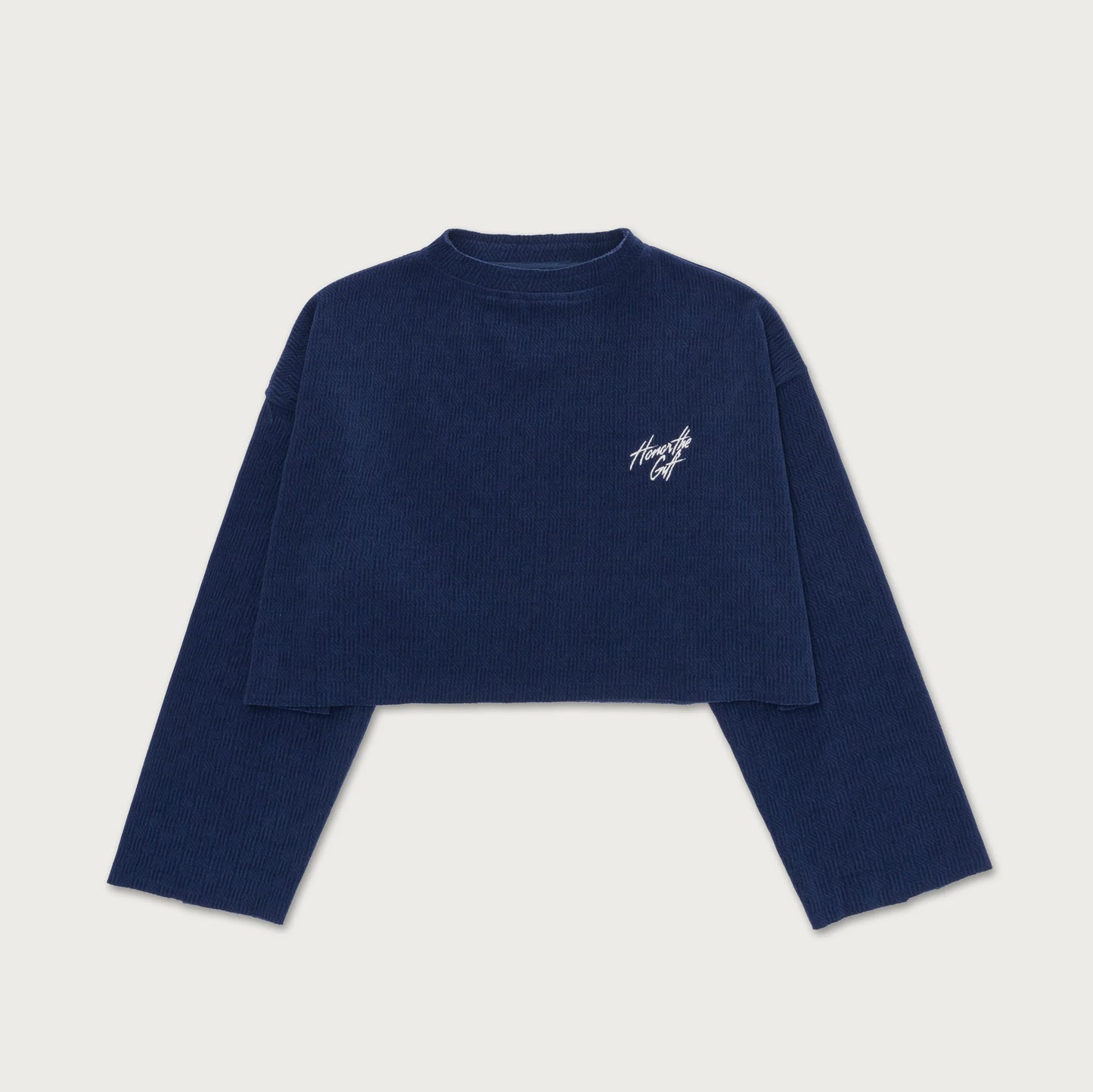 Honor The Gift  textured Cropped Crewneck- Blue