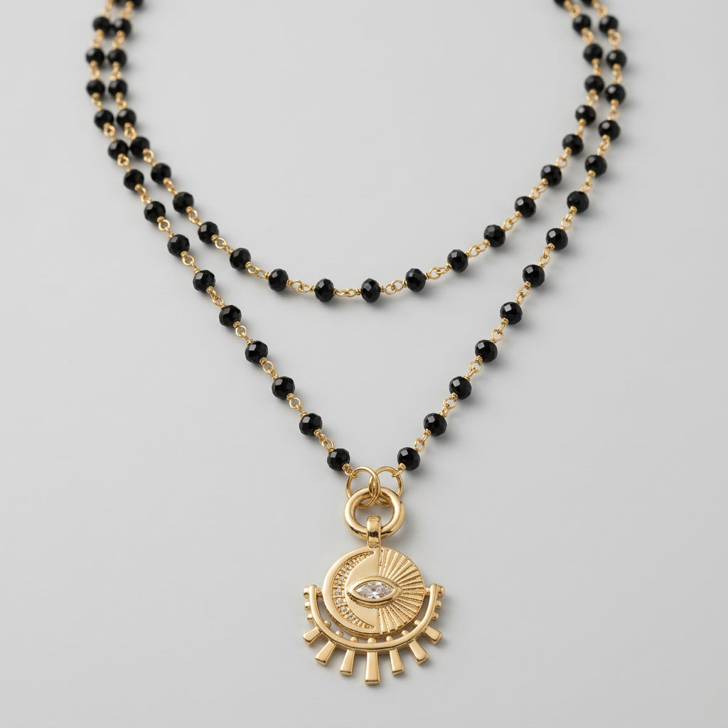 Paula Rosen Gigi Long Black Onyx Gold Cz Eye