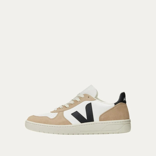 Veja Mens V-10 Leather- Extra White Black Sahara