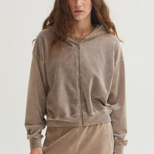 ASHER LA Esther Velour Zip-Up- Latte