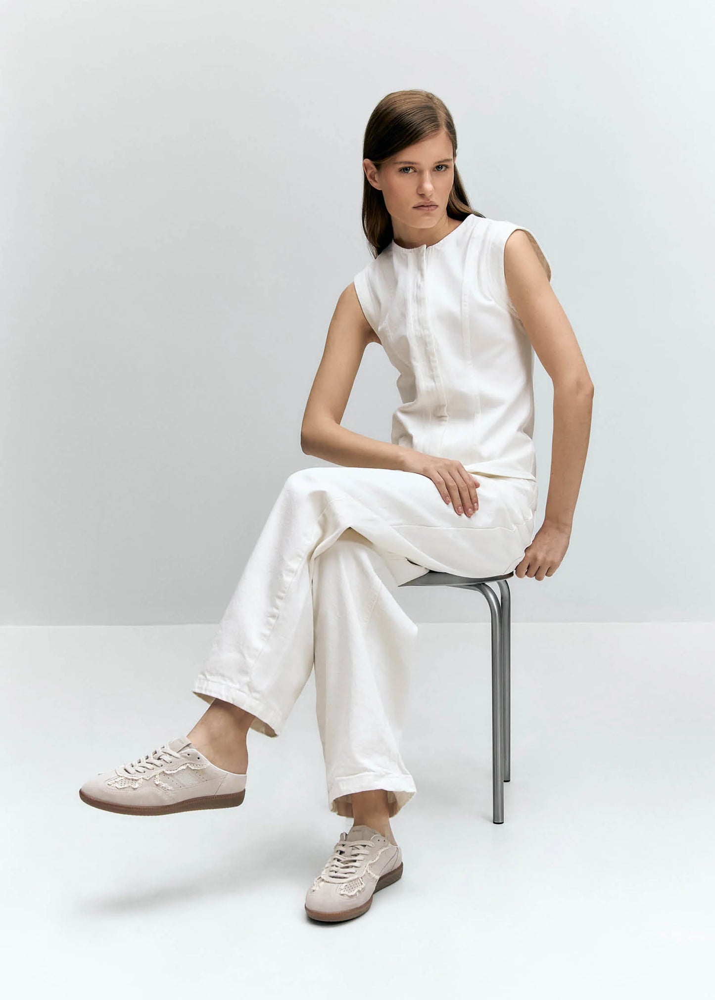 ALOHAS  Mule Crochet Cream Leather